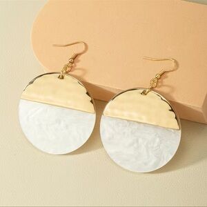 14K Gold Plated Geometric White Pearlescent Shade Dangle Earrings
